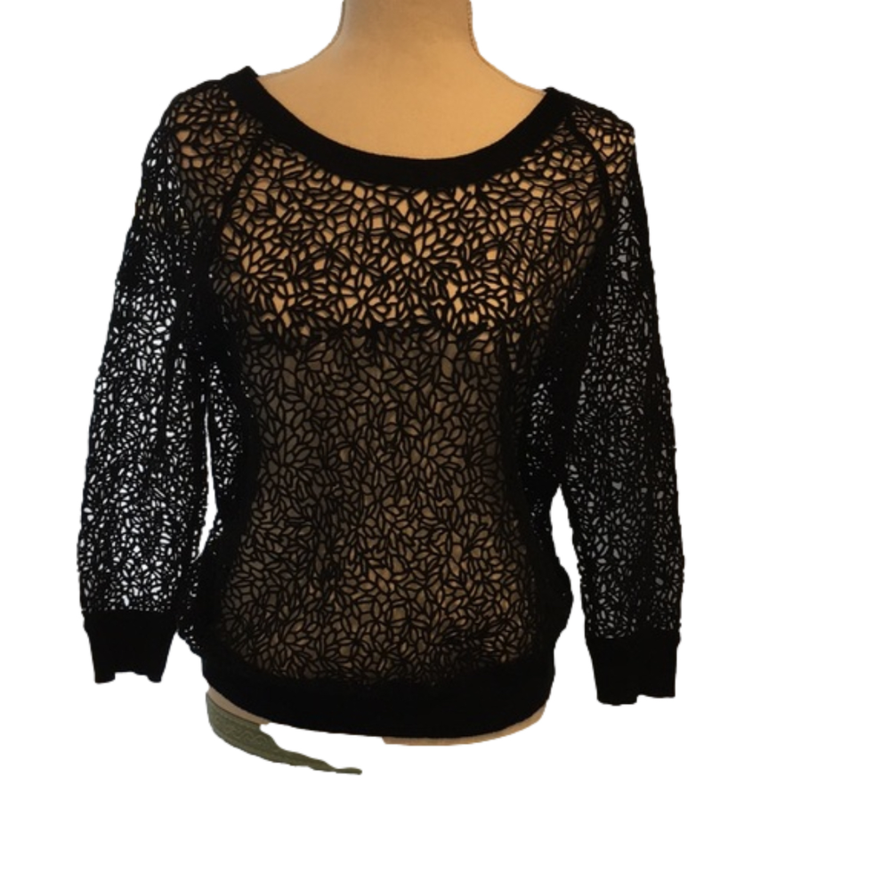 OST Black Open Weave 100% Cotton sweater Womans Sz S